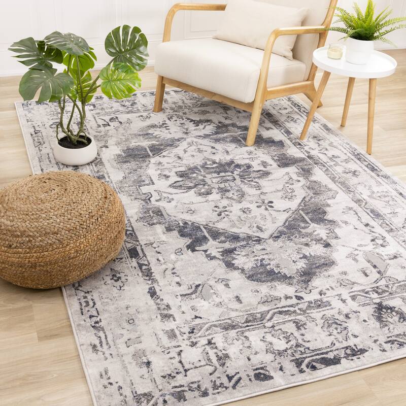 Chase Collection - Grey/Blue Medallion Border Rug