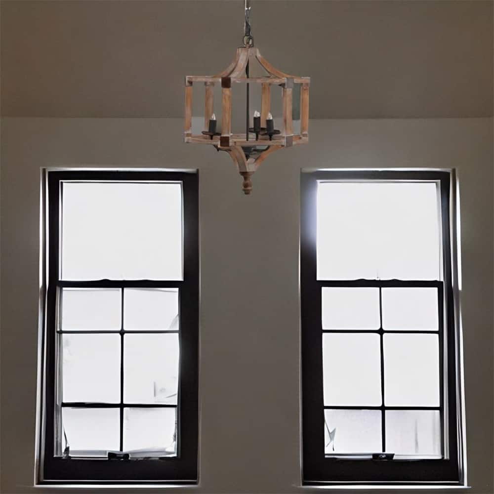 3 - Light Wood Drum Chandelier with Adjustable Chain (No Bulb)