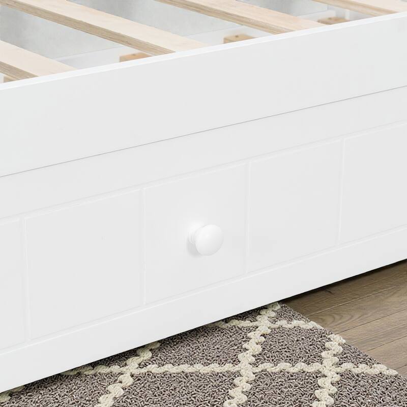 Twin Size Wooden Canopy Day Bed with Twin Trundle, Solid Pine Wood Frame with Backrest, Space Saving Design