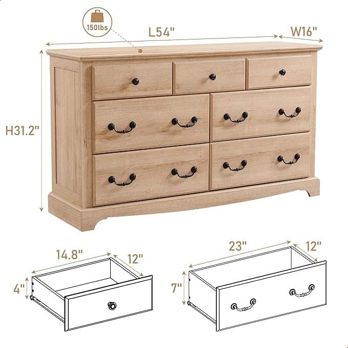 Vintage 7 Drawers Wood Dresser Chests, Rustic Dressers Chset Organizer