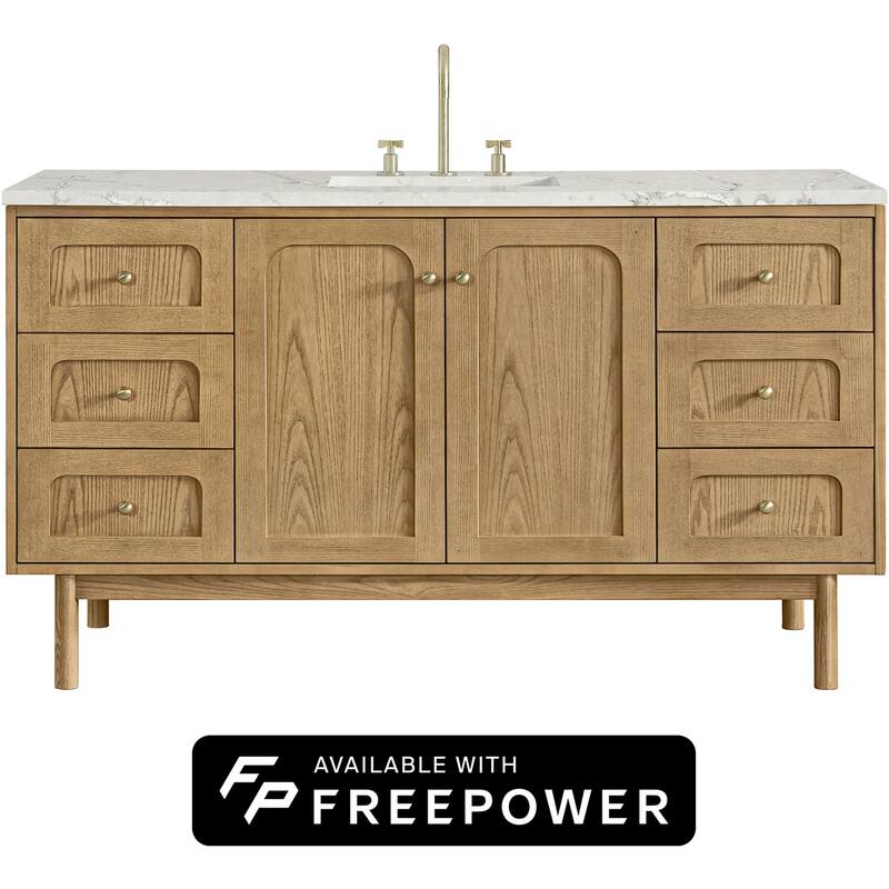 James Martin Vanities 545-V60S-FVSL Laurent 60" Wall Mounted or Free - Light Natural Oak - Oak Finish