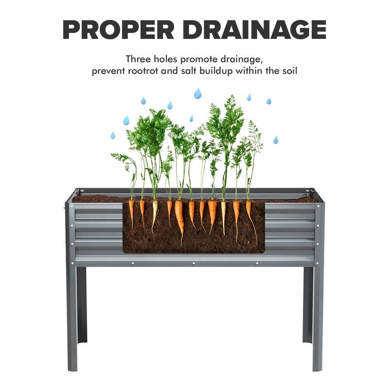 Meyreso 48" x 30" x 20" Galvanized Raised Garden Bed with Legs, Metal Elevated Planter Box, Rust-Resistant, Safety Edging