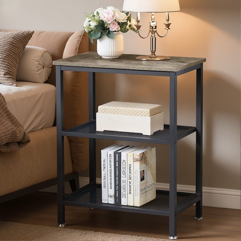 VECELO Industrial Style 3-Tier Nightstands Set of 2 with Open Storage Shelves MDF Top Space Saving for Living Room and Bedroom