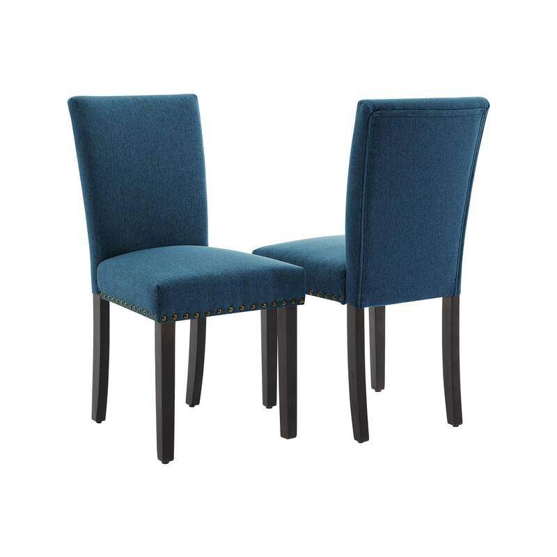 Dining Chairs Set of 2 Upholstered Fabric Kitchen Chairs with Nailhead Trim（Option） - Dark Blue