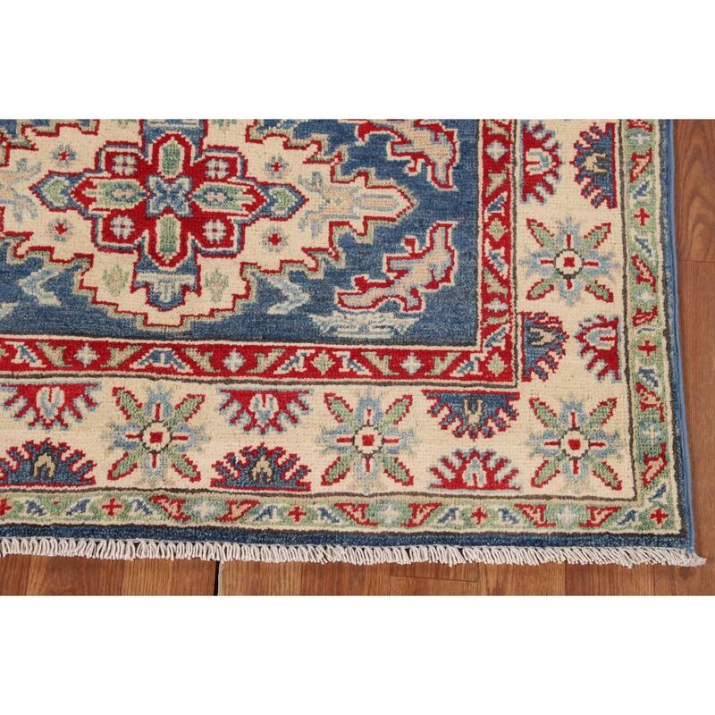 Blue Kazak Accent Rug Handmade Traditional Wool Carpet - 3'3" x 4'9"