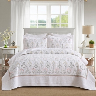 3Pcs 100% Cotton Floral Quilted Bedspread Set