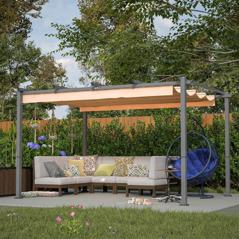 GDFStudio - Isabella Outdoor Aluminum Pergola with Retractable Canopy Shelter