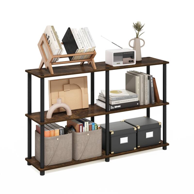 3 Tiers Wood Household Shelving Unit in Pine/Black (47.2 in. W x 29.5 in. H x 11.6 in. D) - 47.2