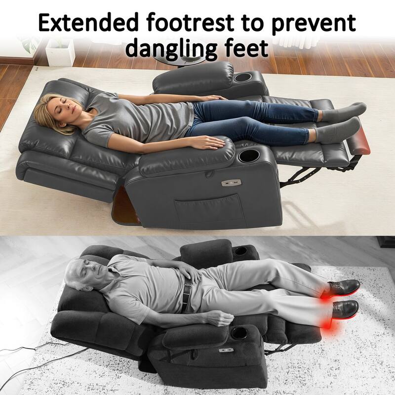MCombo Lay Flat Dual Motor Power Lift Recliner Chair Sofa with Heat and Massage, Infinite Position, Faux Leather 7661