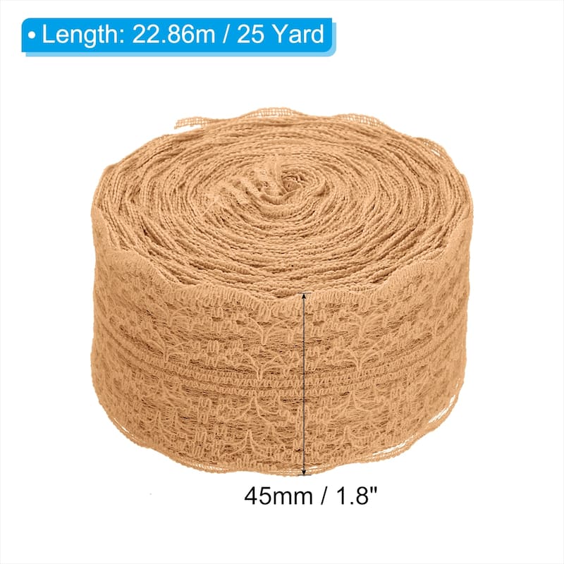1.8" Wide 25 Yards Lace Trim Ribbon Sewing Lace Wrapping Decoration - Light Brown