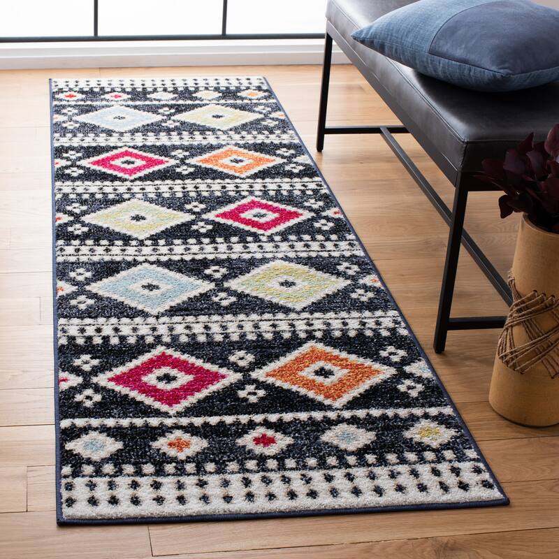 SAFAVIEH Adirondack Meili Moroccan Boho Rug - 2'6" x 8' Runner - Black/Ivory