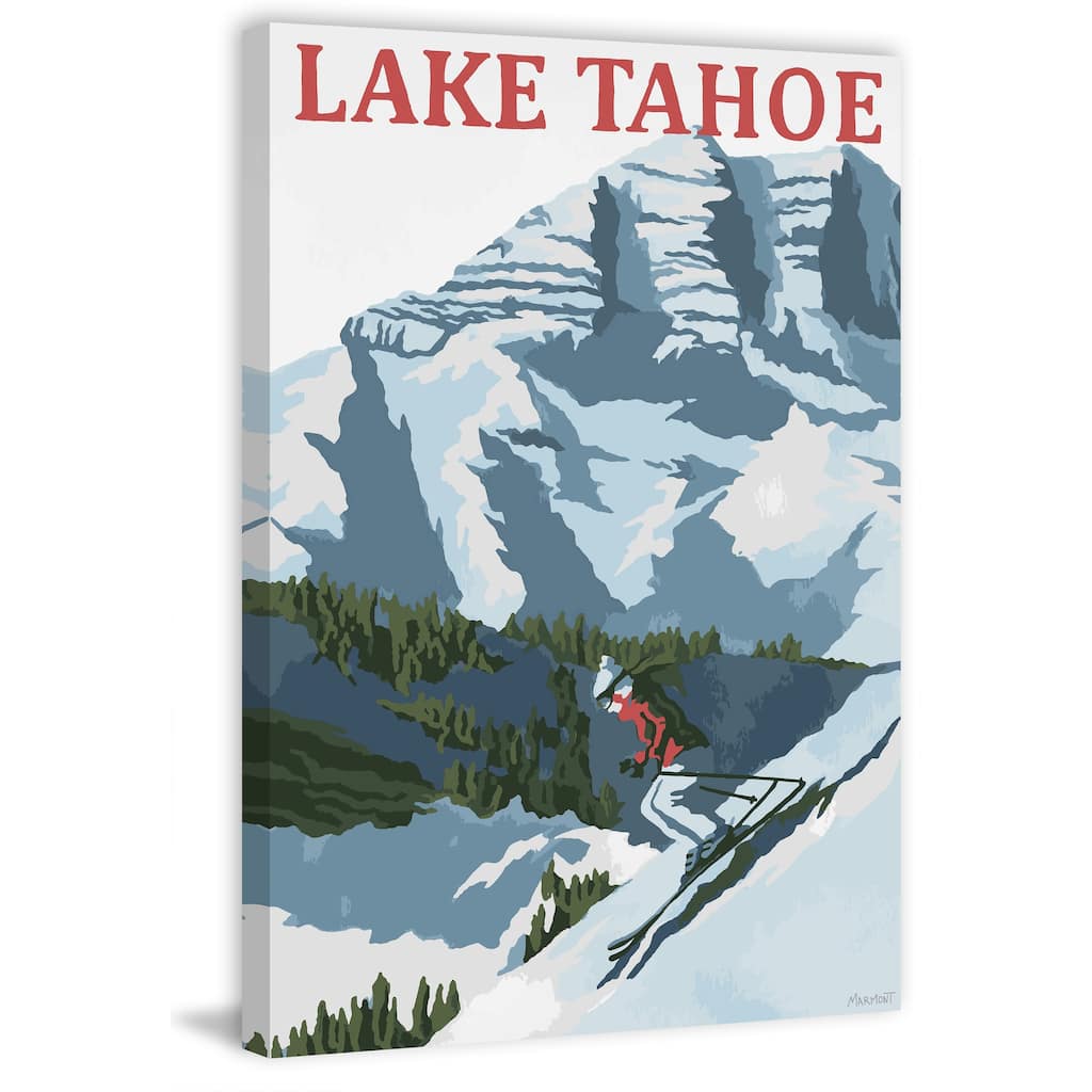 'Lake Tahoe Skiing' Painting Print on Wrapped Canvas