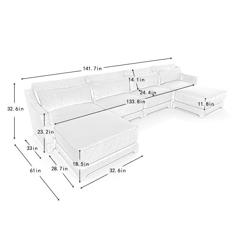 GDFStudio- Odyssey Chenille Four-Seater Sofa with Dual Ottoman