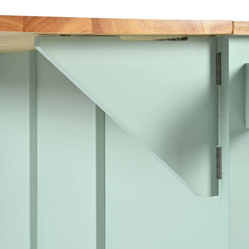 53.10 '' Rubberwood Kitchen Cart with Drop-Leaf, Adjustable Shelf, Rolling Wheels, and 3 Drawers - 53.1'' x 29.5'' x 37.2''