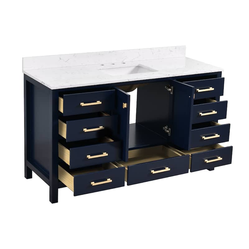 StarrySky 60 inch Undermount Single Sink Bathroom Vanity with Engineered Carrara Marble Top