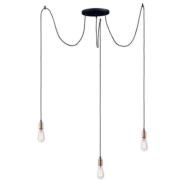slide 2 of 4, Early Electric 3-light 11.75" Wide Steel Pendant - black / antique brass black / antique brass