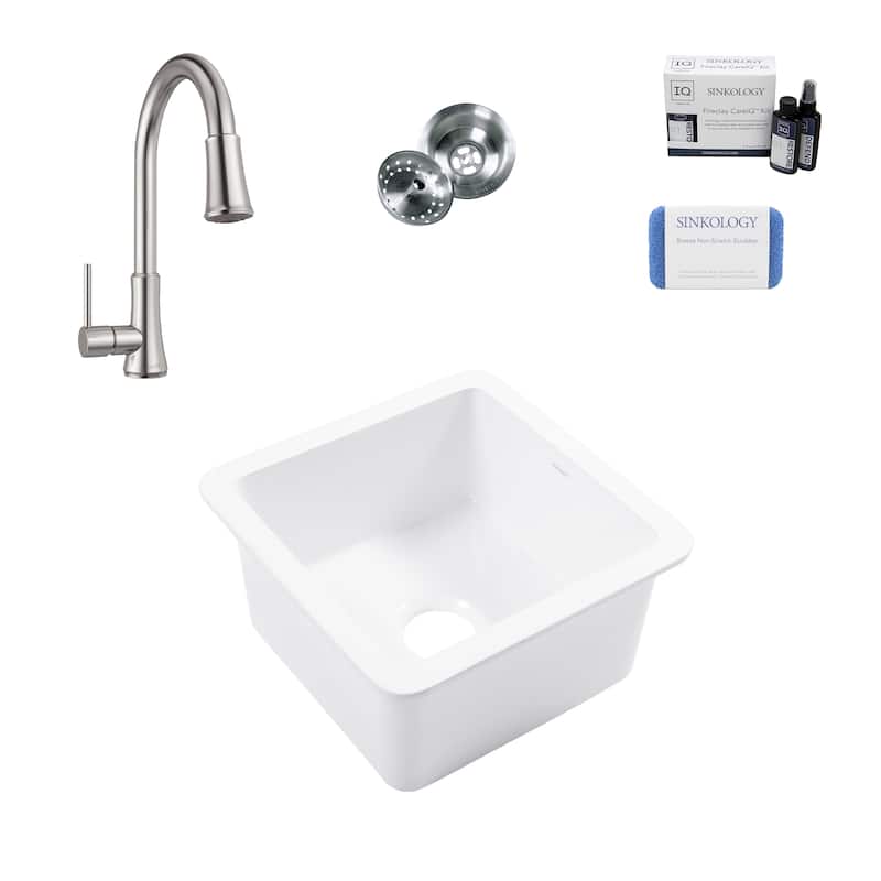 Eden Crisp White Fireclay 18" Undermount Single Bowl Bar Prep Sink with Pfirst Faucet Kit