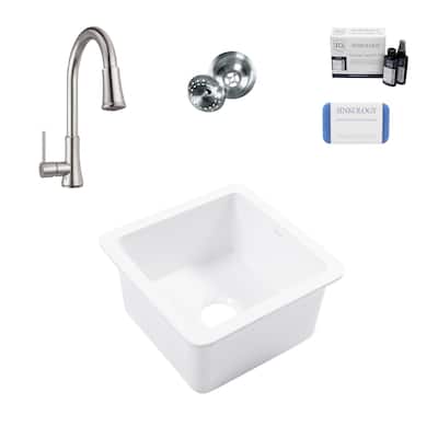 Eden Crisp White Fireclay 18" Undermount Single Bowl Bar Prep Sink with Pfirst Faucet Kit