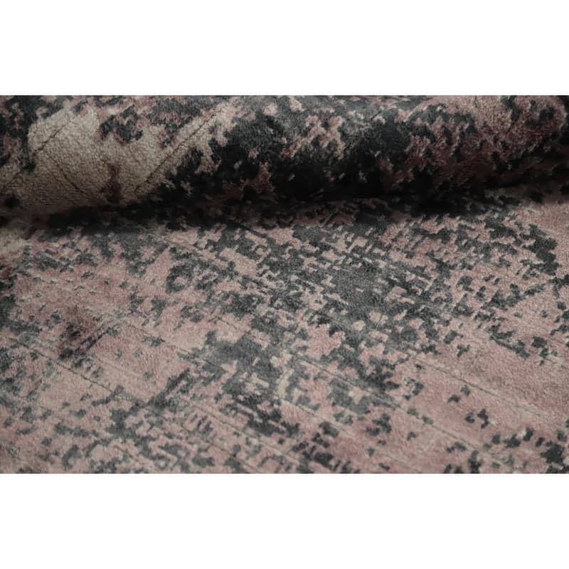 Hand Knotted Oriental Viscose Silk Carpet Modern Abstract Pink Abstract Area Rug - 7' 9'' X 5' 7''