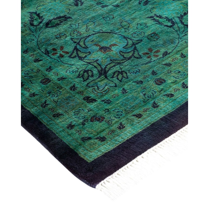 Overton Hand Knotted Wool Vintage Inspired Modern Contemporary Overdyed Green Area Rug - 10' 1" x 13' 10"