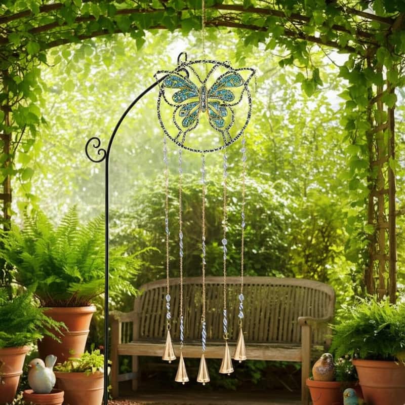 Metal Glass Wind Chime Butterfly Design with Bead Accents - 31" Blue - 9" x 1" x 31"