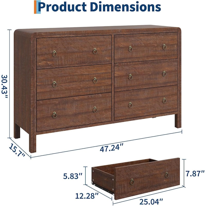 Modern 6 Drawer Dresser with Large Drawers for Bedroom, Living Room