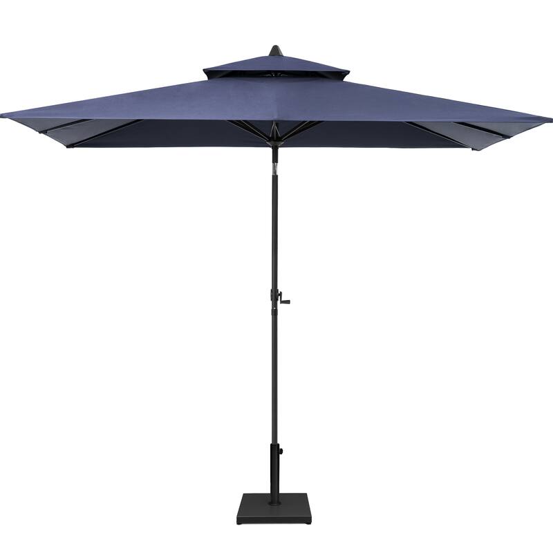 VredHom 9 x 5 Ft Outdoor Rectangular Market Umbrella with Double Top - NavyBlue-WithBase