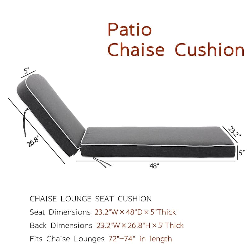 KINWELL Set of 2 Extra Thick Outdoor Chaise Lounge Cushions (5-inch Thick)
