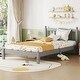 preview thumbnail 2 of 10, Twin Size Platform Bed Frame with Column-Decoration Headboard and 14 Slat Support for Kids, Teens - No Box Spring Needed
