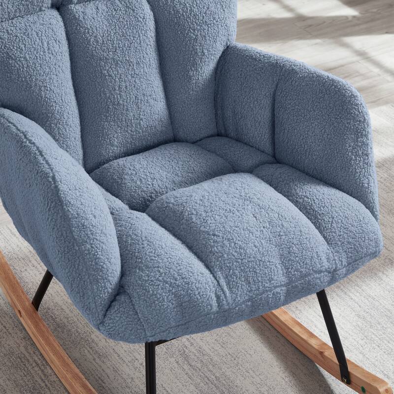 Glider Chair for Living Room Tufted Upholstered Teddy Fabric Rocking Chair with Metal Frame Accent Chair