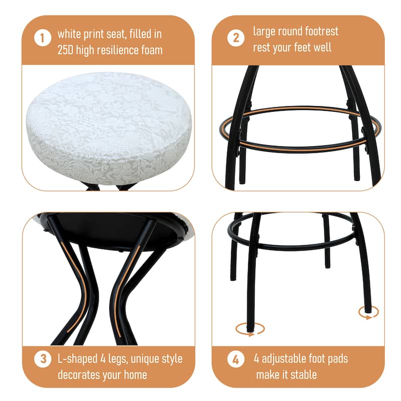 Modern Backless Bar Stools Set of 2 Round Upholstered Counter Stools for Kitchen Island Velvet Dining Chairs