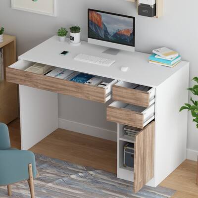 Kerrogee 43" Computer Desk, Workstation with 3 Drawers and Cabinet