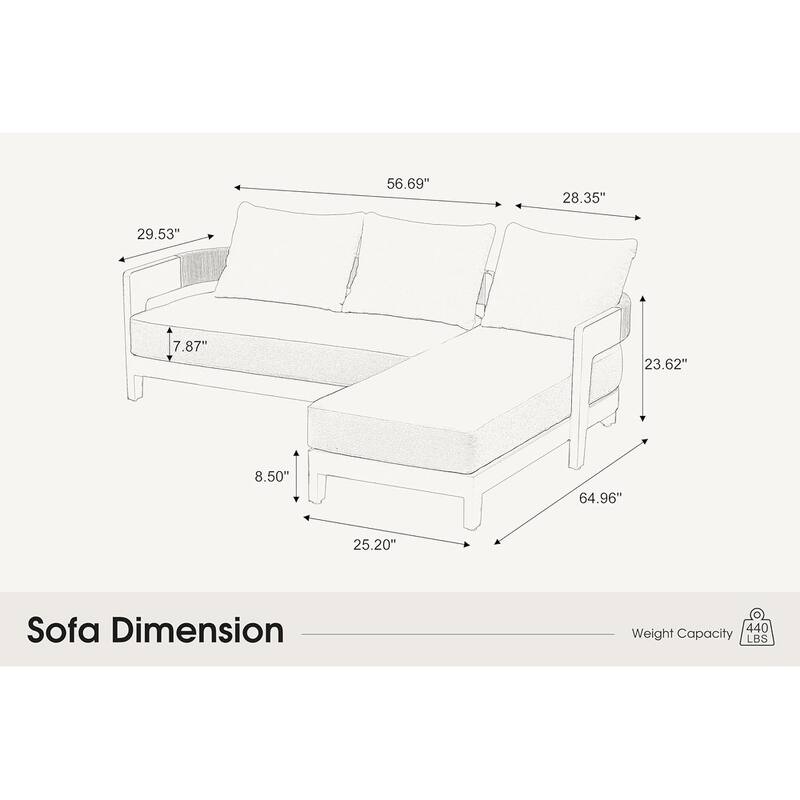 PURPLE LEAF Modern Aluminum Sectional Sofa with 7.87" Cushions for Yard Porch Deck Outdoor Conversation Sets