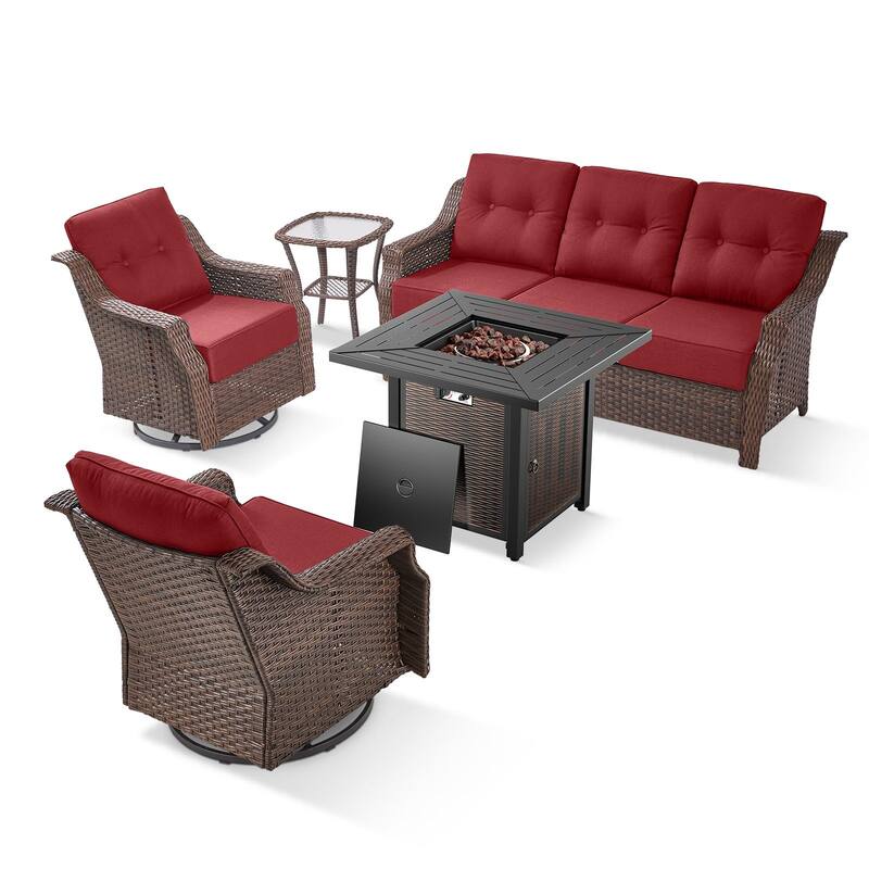 Pocassy Patio Furniture Set with Propane Gas Fire Pit Table