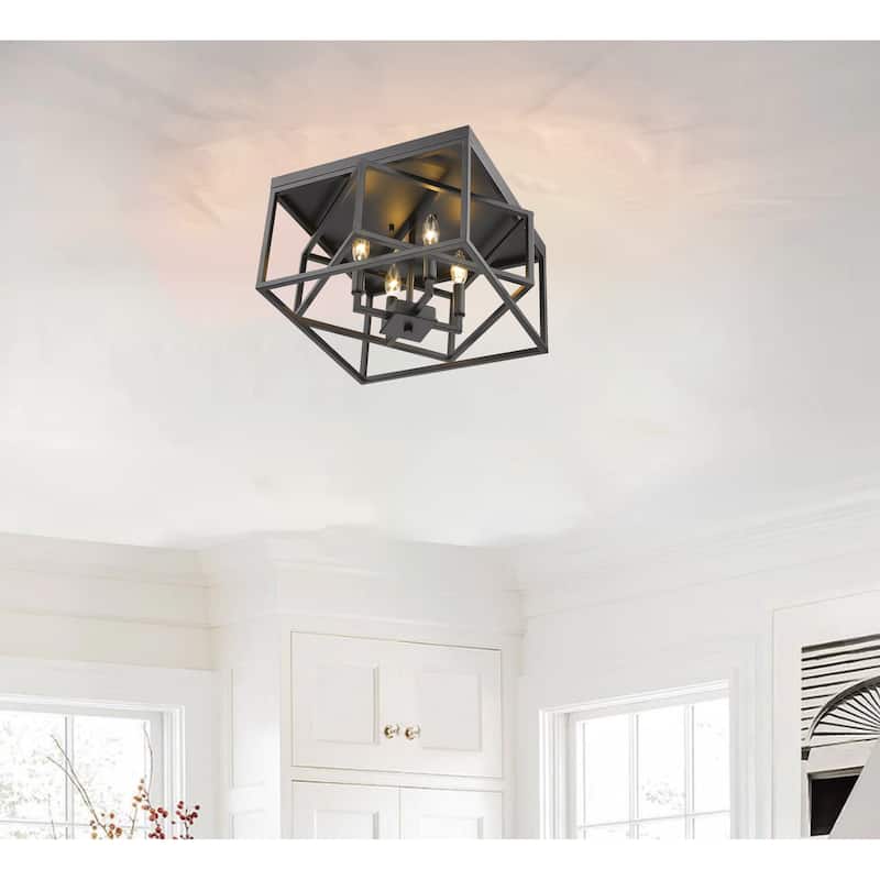 4 Light Black Iron Flush Mount