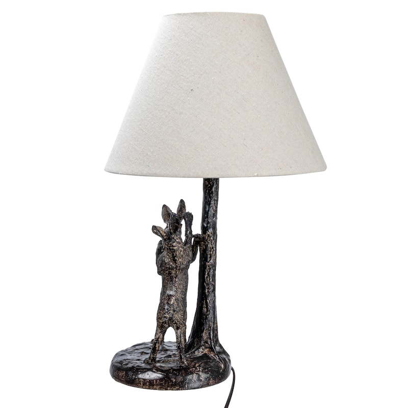 Bunny Rabbit Table Lamp with Linen Empire Shade - 11.0"L x 11.0"W x 18.5"H