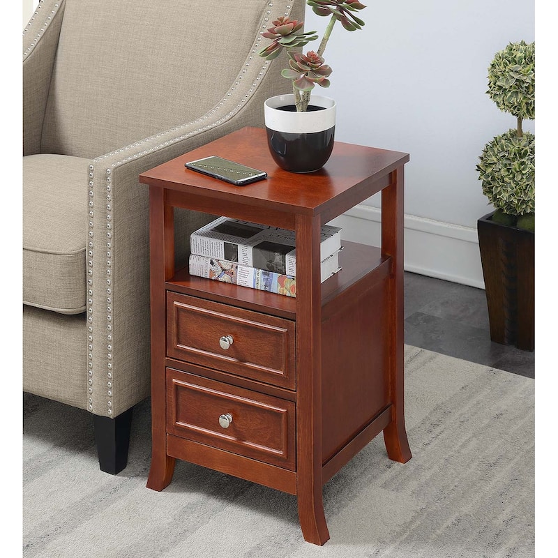 Convenience Concepts Melbourne 2 Drawer End Table with Shelf - Mahogany