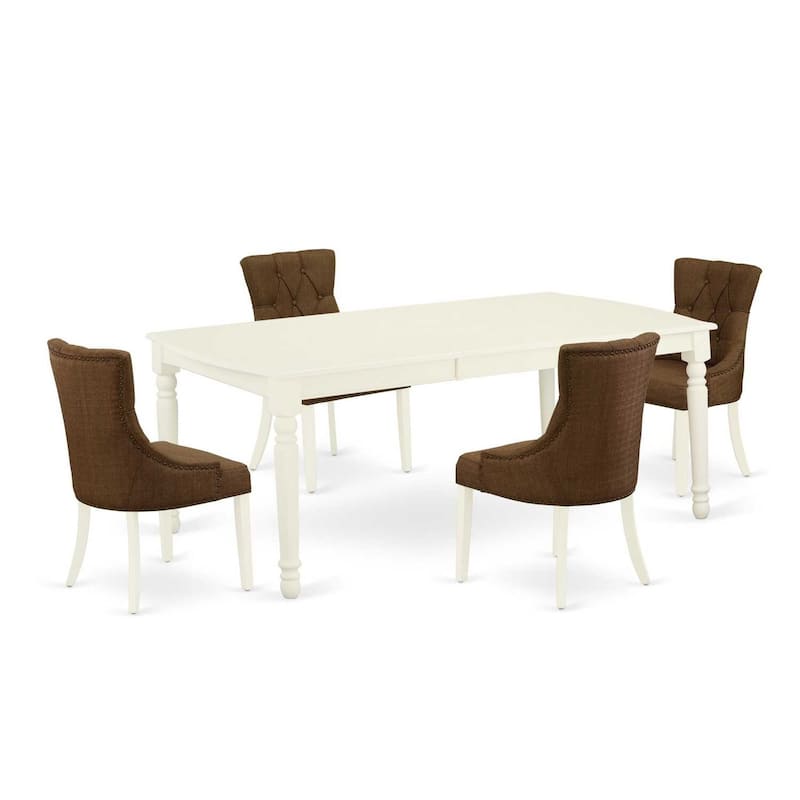 Coastal Dining Set - 5pc Rectangle Table & 4 Parsons Chairs - Linen White & Dark Coffee