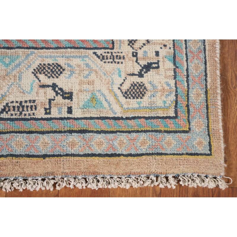 Geometric Botemir Persian Vintage Runner Rug Handmade Wool Carpet - 3'5" x 10'2"