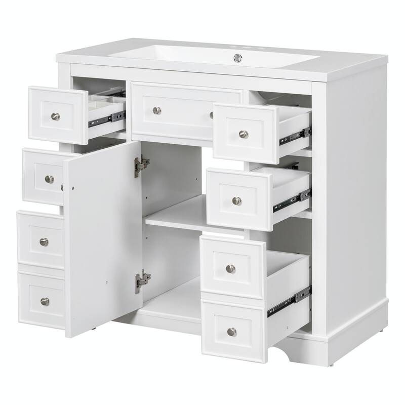 36" Bathroom Vanity with Sink Combo: Cabinet, Six Drawers