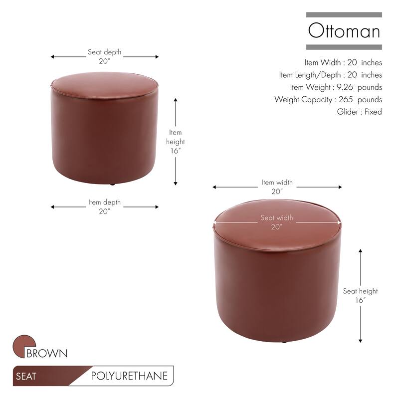 Porthos Home Bert Faux Leather Round Ottoman Coffee Table