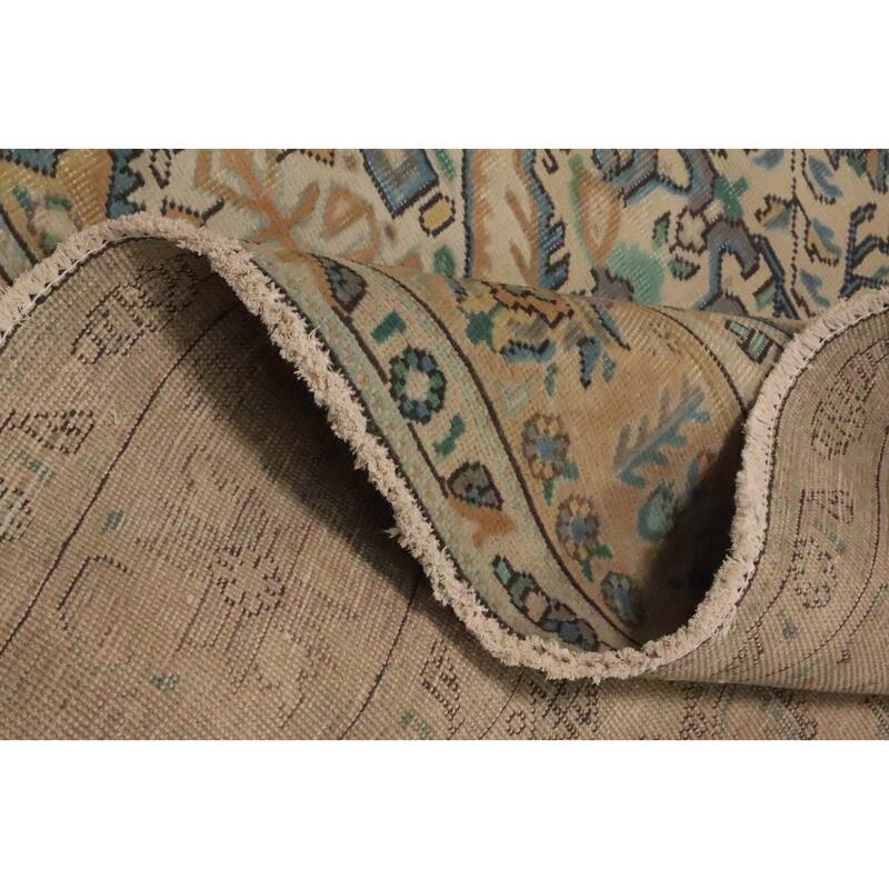 Hand Knotted Oriental 100% Wool Carpet Traditional Floral Beige & Ivories Tabriz Area Rug - 11' 1'' X 8' 3''