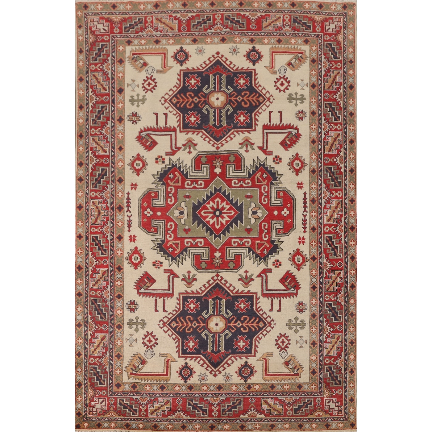 Geometric Kazak Oriental Area Rug Handmade Wool Carpet - 5'11" x 9'1"