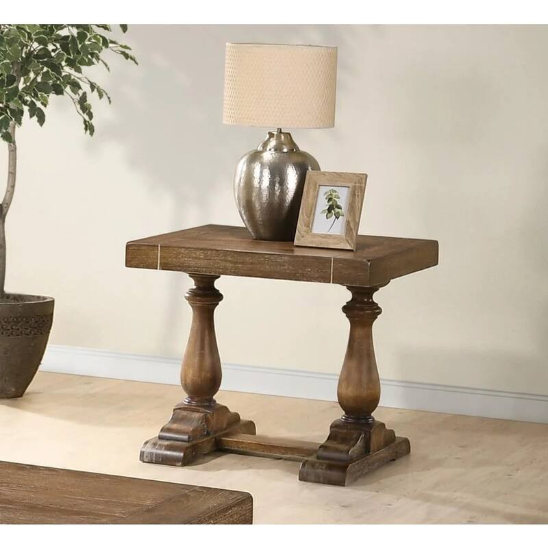 Rossetta Medieval Transitional Style Distressing Wooden Finish End Table, for Living Room - Driftwood