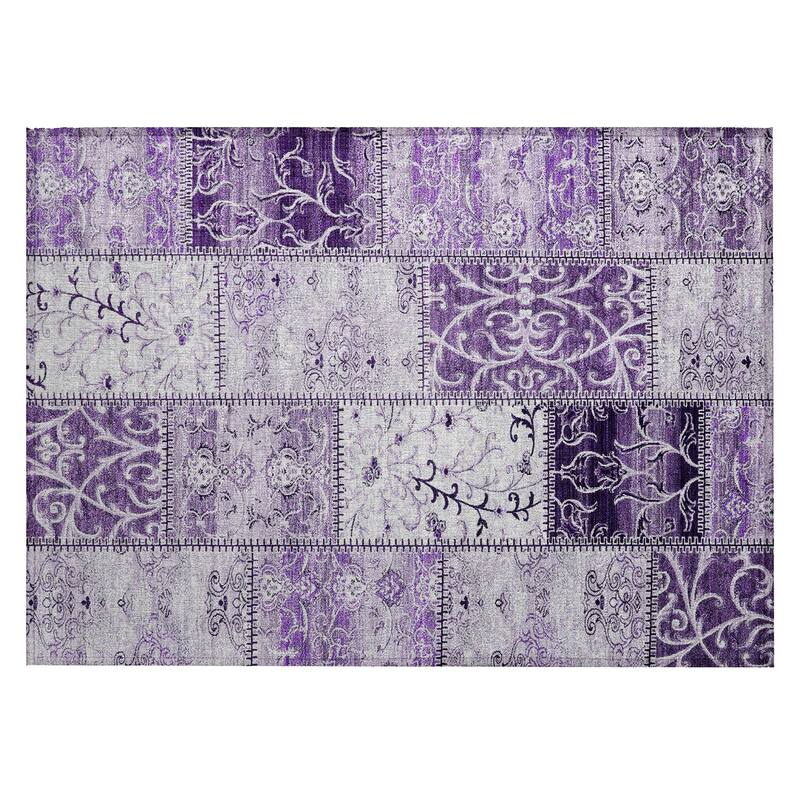 Machine Washable Indoor/ Outdoor Traditional Patchwork Chantille Rug