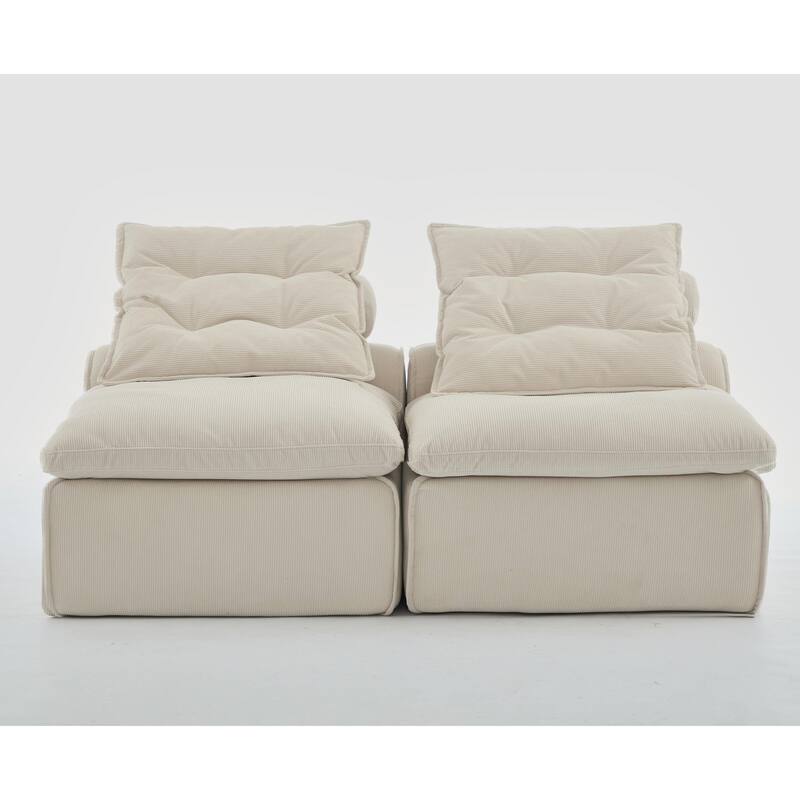 Corduroy Modular Sofa with Lumbar Pillow, 2 Seater Armless Upholstered Sofa Chair, Lounge Couch Chair for Small Spaces