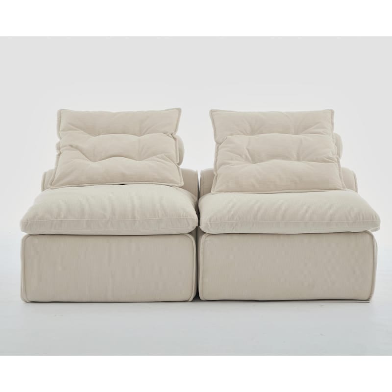 Modular 2-Seat Beige Upholstered Sofa with Neck & Lumbar Pillows, DIY Design
