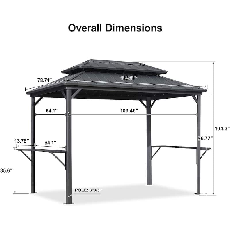 PURPLE LEAF Hardtop Grill Gazebo Galvanized Steel Roof Outdoor BBQ Canopy with Ceiling Hook and Shelves