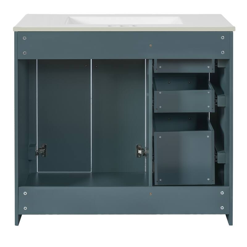 36'' Bathroom Vanity with Ceramic Sink Combo, Solid Wood Frame Bathroom Storage Cabinet with 3 Drawers& Soft Closing Doors