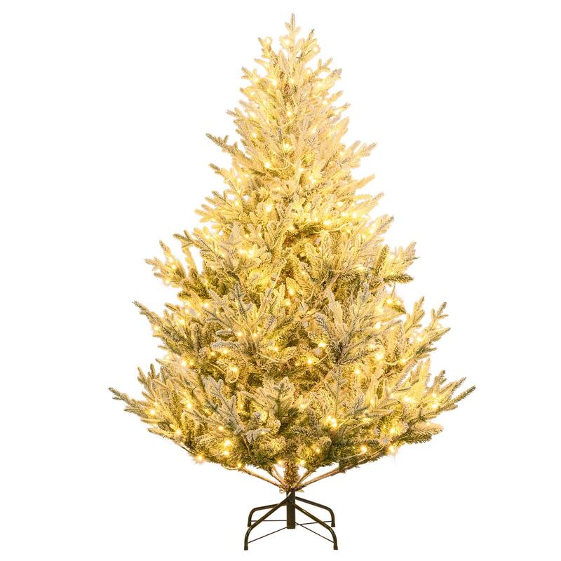 Costway 6/7/8 FT Artificial Christmas Tree with 762/1074/1470 Flocked - See Details - White & Green